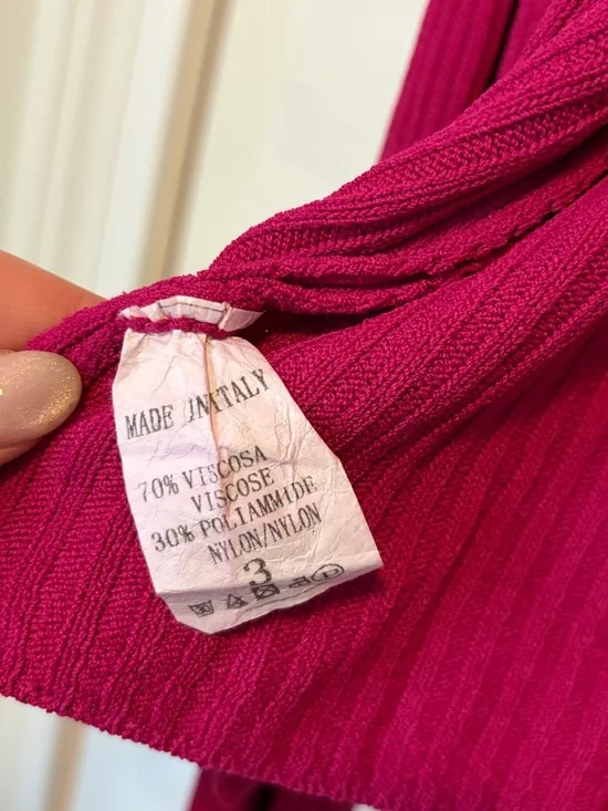 Fuchsia Pink Ribbed V-Neck Cardigan - Picture 5 of 6